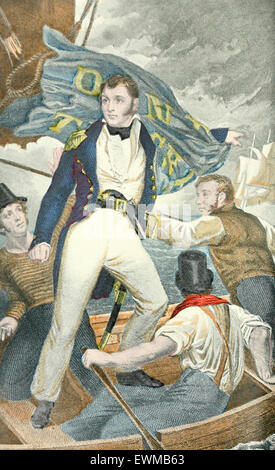 Commodore Oliver Hazard Perry at the Battle of Lake Erie, September 1813, during the War of 1812 Stock Photo