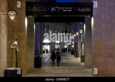 Nightlife scene at Mamilla Mall, also known as Alrov Mamilla Avenue a shopping street and the only open-air mall near the old city in West Jerusalem Israel Stock Photo