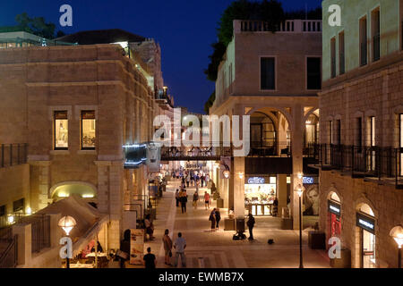 Nightlife scene at Mamilla Mall, also known as Alrov Mamilla Avenue a shopping street and the only open-air mall near the old city in West Jerusalem Israel Stock Photo