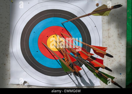 Archery target with arrows Stock Photo