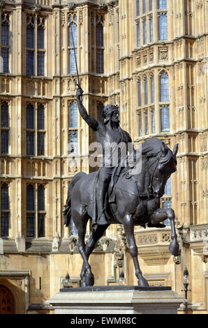 LONDON - MAY 14 2015:Richard Lionheart, King of England Statue in front of Westminster Palace Parliament London, UK.He was kings of England and enduring iconic figure both in England and in France.