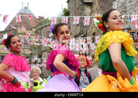 Members of Latin American dance group, Son de America perform at the Bakewell International Day of Dance, Bakewell, England UK Stock Photo