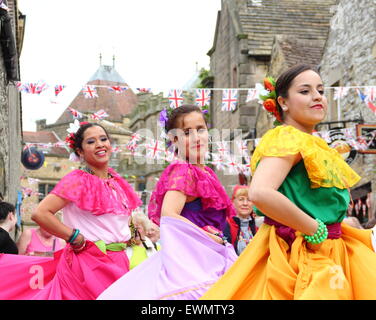 Members of Latin American dance group, Son de America perform at the Bakewell International Day of Dance, Bakewell, England UK Stock Photo