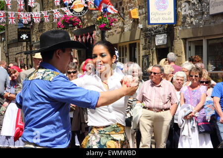 Members of LAtin American dance group, Son de America perform at the Bakewell International Day of Dance, Bakewell, England UK Stock Photo