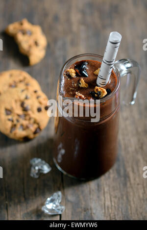 Chocolate Milkshake with Cookies Topping Stock Photo