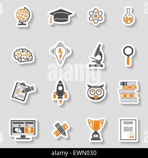 Online Education and E-learning Icon Sticker Set for Flyer, Poster, Web Site. illustration. Stock Photo