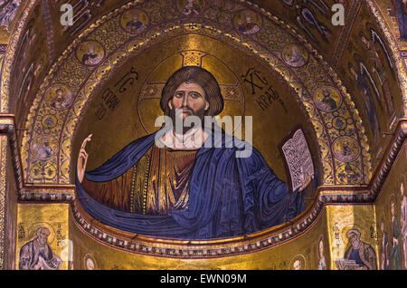 Christ Pantocrator fresco inside Monreale cathedral or Duomo di Monreale near Palermo, Sicily Stock Photo