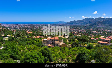 Palermo city and harbor, a view from Monreale, Sicily Stock Photo