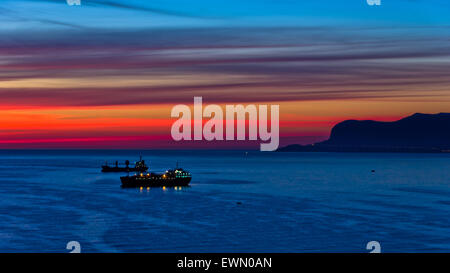 Aerial view of sunrise at Palermo harbor, Sicily Stock Photo