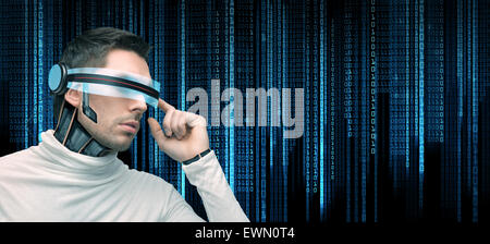 man with futuristic glasses and sensors Stock Photo