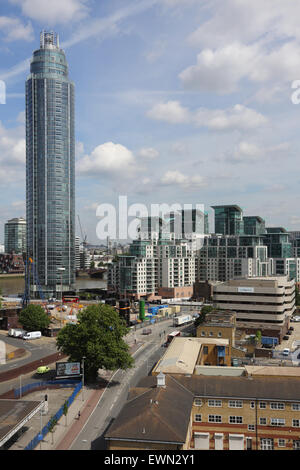 Riverside residential developments at St Georges Wharf in Vauxhall, South London. Shows Wandsworth Road in the foreground Stock Photo