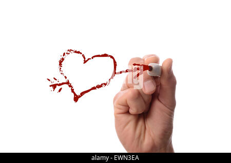 Hand drawing a heart shape on glass Stock Photo