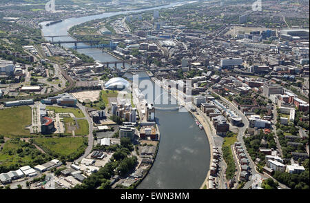 aerial view of The River Tyne, Gateshead and Newcastle upon Tyne, Tyne & Wear, UK Stock Photo