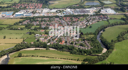 aerial view of Brompton on Swale village near Richmond, North Yorkshire, UK Stock Photo