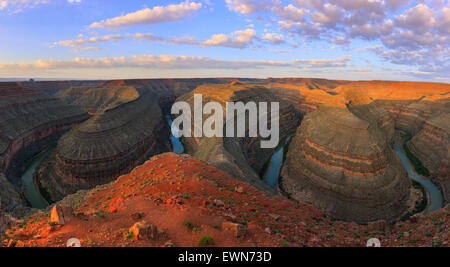 San Juan River meanders at sunrise at Goosenecks State Park Utah, USA. Stock Photo