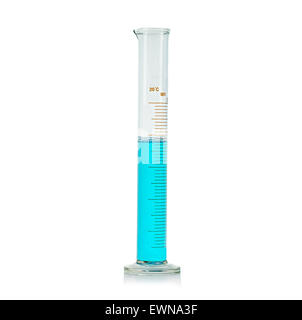 Test tube with blue liquid isolated over white background Stock Photo