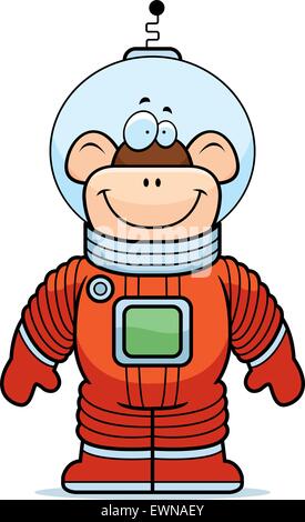 A happy cartoon monkey astronaut standing and smiling. Stock Vector