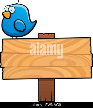 A cartoon bird on top of a sign. Stock Vector