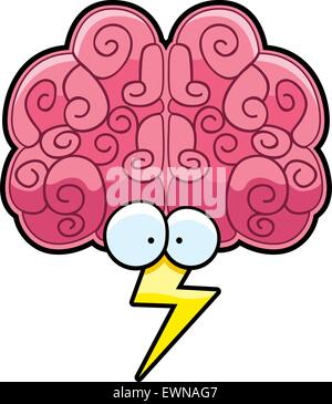 A cartoon brain with eyes and a lightning bolt. Stock Vector