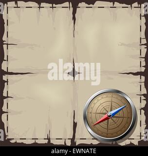 Steel detailed compass over old map Stock Vector