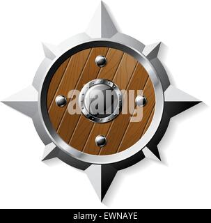 Shield from steel and wood in star shape isolated on white - vector eps10. Stock Vector