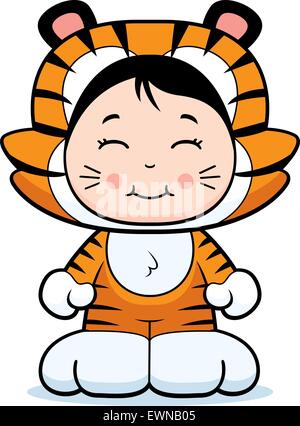 A happy cartoon girl in a tiger costume. Stock Vector