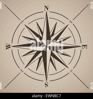 Vintage Nautical Compass Rose Or Windrose With Star Shaped Map Pointers Of North East South