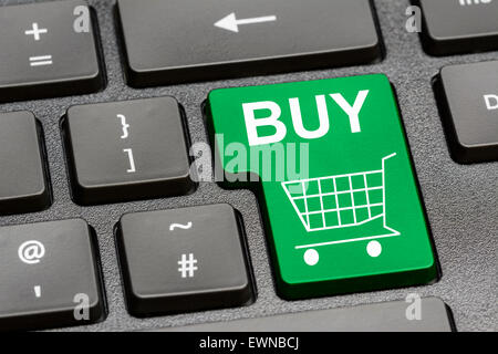 Computer keyboard with a Buy button for online shopping on the Internet. Stock Photo