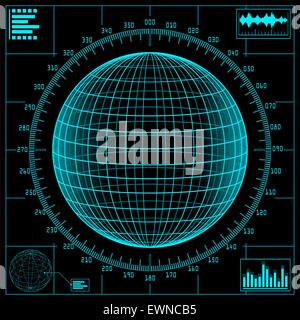 Radar screen. Digital globe with scale. Stock Vector