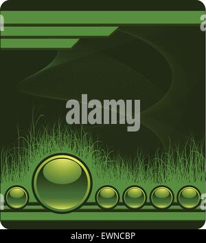 Green web background with grass and glossy buttons Stock Vector