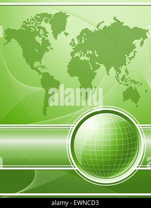 Green background with globe and world map. Vector EPS10. Stock Vector