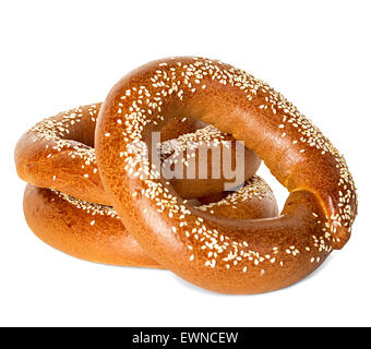 Bagels with sesame seeds isolated on white background Stock Photo