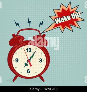 Red alarm clock in pop art style - Vector Illustration Stock Vector