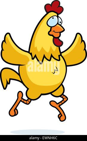 A happy cartoon chicken running and smiling. Stock Vector