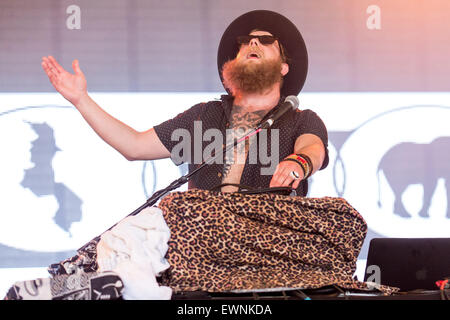 Manchester, Tennessee, USA. 14th June, 2015. JOHAN KARLBERG of The Very Best performs live on stage at the Bonnaroo Arts and Music Festival in Manchester, Tennessee © Daniel DeSlover/ZUMA Wire/Alamy Live News Stock Photo