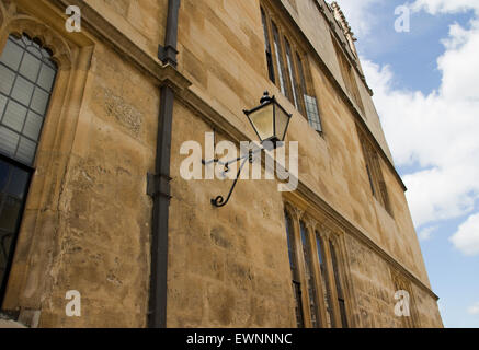 Angled view of Oxford building wall and lamp Stock Photo