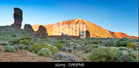 Tenerife, panoramic landscape view of Roques de Garcia and Mount Teide, Canary Islands, Spain Stock Photo