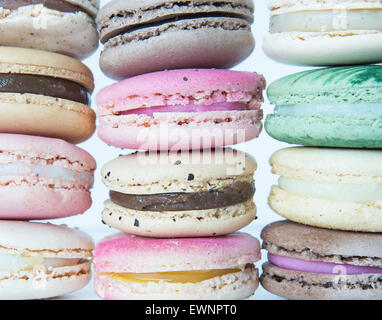 Stacks of pastel colored, all natural French Macrons. Stock Photo