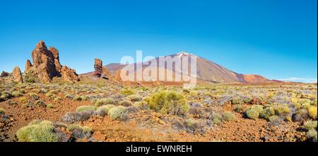 Panoramic landscape view of Mount Teide and Los Roques de Garcia, Teide National Park, Canary Islands, Tenerife, Spain Stock Photo