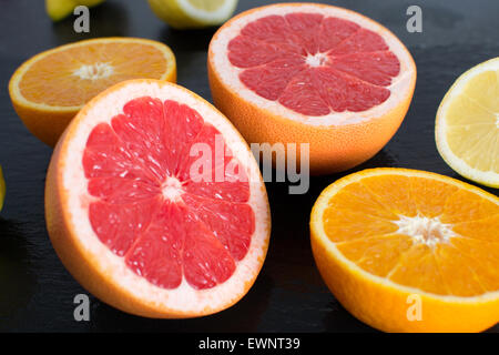 Fresh citrus on a slate platter Stock Photo