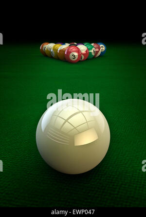 Opening shot, 3D render of pool balls with dramatic lighting Stock Photo