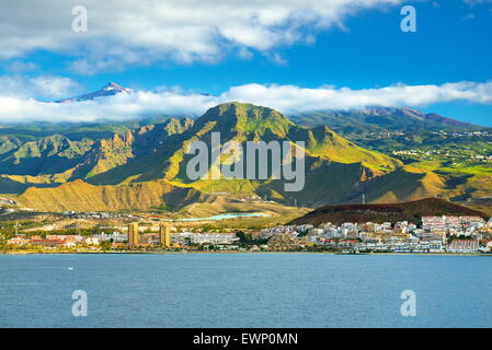 Teide Mount and Los Cristianos town, Tenerife, Canary Islands, Spain Stock Photo