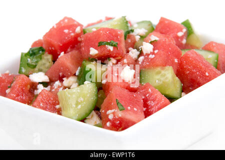 Healthy Fresh Watermelon Salad with Mint and Cucumber Stock Photo