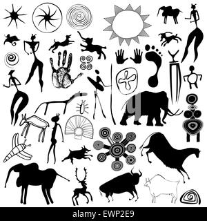 primitive art - cave paintings - vector Stock Vector