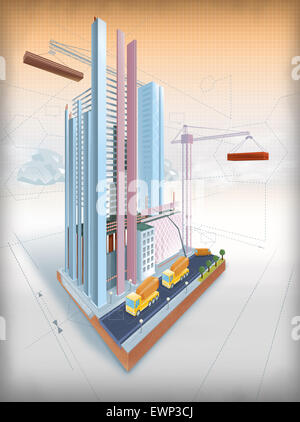 Illustrative representation of office building under construction Stock Photo