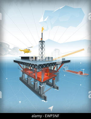 Oil drilling platform on sea Stock Photo