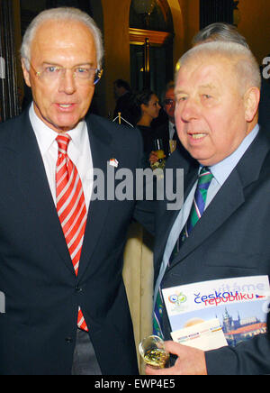 ***FILE PHOTO***President of the FIFA World Cup 2006 Organizing Committee Franz Beckenbauer, left, talks with former Czech soccer legend Josef Masopust at a reception held as part of the World Cup Welcome Tour in Rudolfinum Hall in Prague, Monday, Jan. 30, 2006. Beckenbauer currently visits all countries which have qualified for the the World Cup 2006. (CTK Photo/Michal Dolezal) Stock Photo