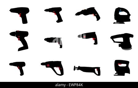 Drill, Jig Saw and other Power Tools. Vector Illustration. Stock Vector