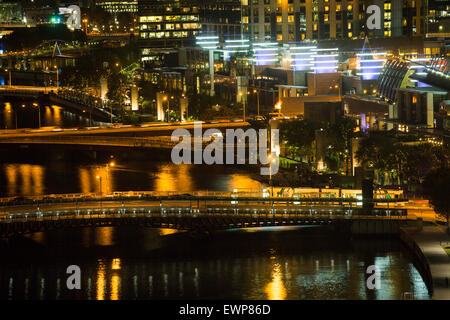 Bridges, River and Downtown, Melbourne, Australia at Night
