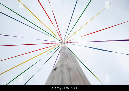 Looking straight up a maypole. Stock Photo